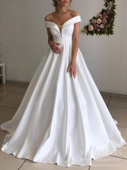 Off the Shoulder Wedding Dress Simple Bridal Dress with Decorative Corset Back VW1562