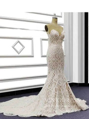 Ornate Beaded Lace Mermaid Wedidng Dresses with Long Train VW1432
