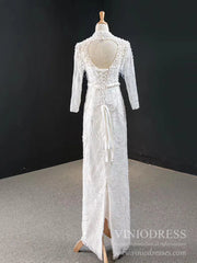 Pearls Beaded Long Sleeve Wedding Dresses with Removable Skirt VW1756