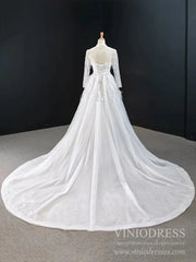 Pearls Beaded Long Sleeve Wedding Dresses with Removable Skirt VW1756