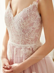 Pink Spaghetti Strap Lace Beach Wedding Dresses 2019 VW1309