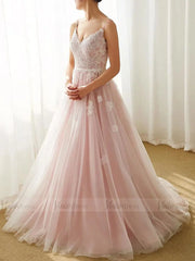 Pink Spaghetti Strap Lace Beach Wedding Dresses 2019 VW1309