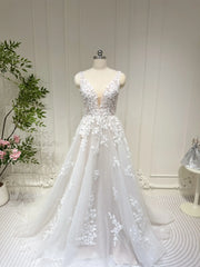 Plunging V-neck A-line Wedding Dresses Ethereal Lace Country Bridal Dresses VW1861