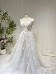 Plunging V-neck A-line Wedding Dresses Ethereal Lace Country Bridal Dresses VW1861