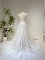 Plunging V-neck A-line Wedding Dresses Ethereal Lace Country Bridal Dresses VW1861