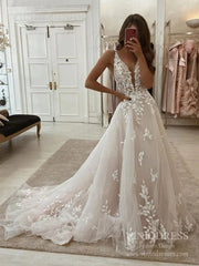 Plunging V-neck A-line Wedding Dresses Ethereal Lace Country Bridal Dresses VW1861