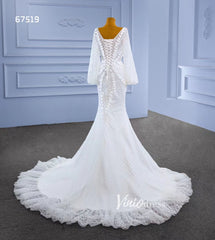 Puff Long Sleeve Mermaid Wedding Dresses Modern Bridal Dress 67519