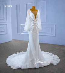 Puff Long Sleeve Mermaid Wedding Dresses Modern Bridal Dress 67519