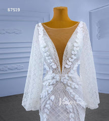 Puff Long Sleeve Mermaid Wedding Dresses Modern Bridal Dress 67519