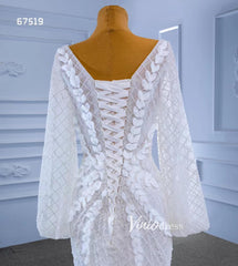 Puff Long Sleeve Mermaid Wedding Dresses Modern Bridal Dress 67519