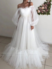 Puffy Bishop Sleeve Tulle Wedding Dress for Photography FD1527