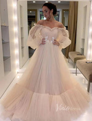 Puffy Bishop Sleeve Tulle Wedding Dress for Photography FD1527