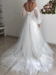 Puffy Bishop Sleeve Tulle Wedding Dress for Photography FD1527