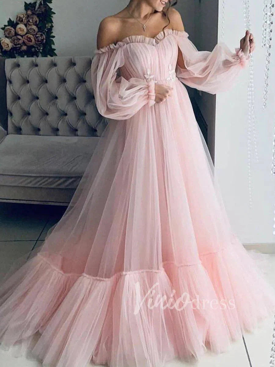 Puffy Bishop Sleeve Tulle Wedding Dress for Photography FD1527