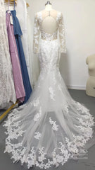 Romantic Beaded Floral Lace Mermaid Wedding Dresses with Long Sleeves VW1314