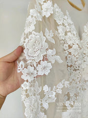 Romantic Beaded Floral Lace Mermaid Wedding Dresses with Long Sleeves VW1314