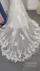 Romantic Beaded Floral Lace Mermaid Wedding Dresses with Long Sleeves VW1314