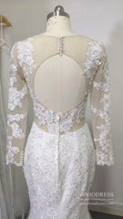 Romantic Beaded Floral Lace Mermaid Wedding Dresses with Long Sleeves VW1314