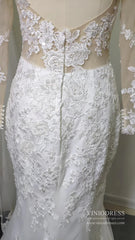 Romantic Beaded Floral Lace Mermaid Wedding Dresses with Long Sleeves VW1314