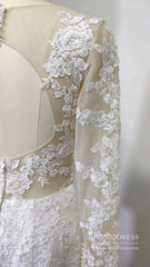 Romantic Beaded Floral Lace Mermaid Wedding Dresses with Long Sleeves VW1314