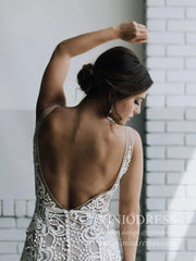 Romantic Bohemian Lace Rustic Wedidng Dresses with Train VW1440