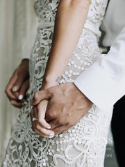 Romantic Bohemian Lace Rustic Wedidng Dresses with Train VW1440