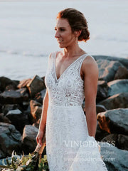 Romantic Bohemian Lace Rustic Wedidng Dresses with Train VW1440