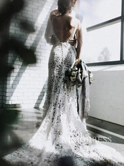 Romantic Bohemian Lace Rustic Wedidng Dresses with Train VW1440