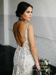 Romantic Bohemian Lace Rustic Wedidng Dresses with Train VW1440