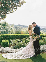 Romantic Bohemian Lace Rustic Wedidng Dresses with Train VW1440