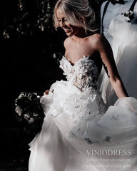 Romantic Floral Boho Wedding Dresses Strapless Beach Wedding Gown VW1210