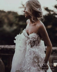 Romantic Floral Boho Wedding Dresses Strapless Beach Wedding Gown VW1210