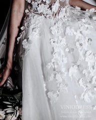 Romantic Floral Boho Wedding Dresses Strapless Beach Wedding Gown VW1210