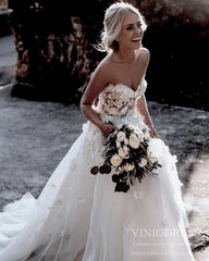 Romantic Floral Boho Wedding Dresses Strapless Beach Wedding Gown VW1210