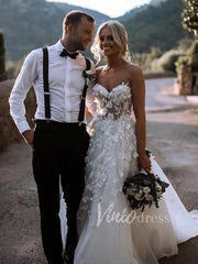 Romantic Floral Boho Wedding Dresses Strapless Beach Wedding Gown VW1210