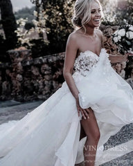 Romantic Floral Boho Wedding Dresses Strapless Beach Wedding Gown VW1210