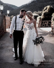 Romantic Floral Boho Wedding Dresses Strapless Beach Wedding Gown VW1210