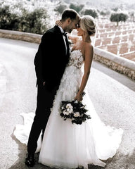 Romantic Floral Boho Wedding Dresses Strapless Beach Wedding Gown VW1210