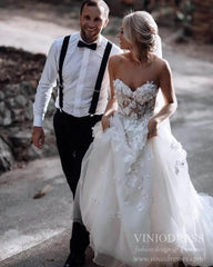 Romantic Floral Boho Wedding Dresses Strapless Beach Wedding Gown VW1210