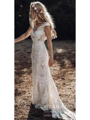 Rustic Lace Country Wedding Dresses Sheath Beach Boho Wedding Dress Viniodress VW1057
