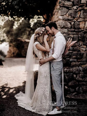 Rustic Lace Country Wedding Dresses Sheath Beach Boho Wedding Dress Viniodress VW1057