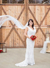 Rustic Lace Country Wedding Dresses Sheath Beach Boho Wedding Dress Viniodress VW1057