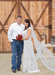 Rustic Lace Country Wedding Dresses Sheath Beach Boho Wedding Dress Viniodress VW1057