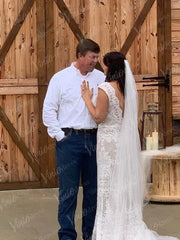Rustic Lace Country Wedding Dresses Sheath Beach Boho Wedding Dress Viniodress VW1057