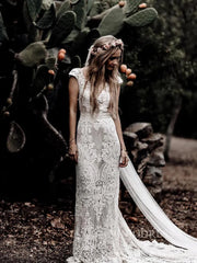 Rustic Lace Country Wedding Dresses Sheath Beach Boho Wedding Dress Viniodress VW1057