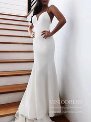 Sexy Backless Simple Mermaid Wedding Dresses with Train VW1448