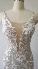 Sexy Mermaid Lace Wedding Dresses Deep V Neck Boho Wedding Dress VW1455