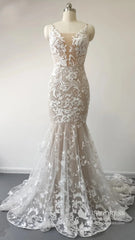 Sexy Mermaid Lace Wedding Dresses Deep V Neck Boho Wedding Dress VW1455