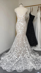 Sexy Mermaid Lace Wedding Dresses Deep V Neck Boho Wedding Dress VW1455