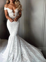 Sexy Mermaid Lace Wedding Dresses Off the Shoulder Bridal Dress VW1297